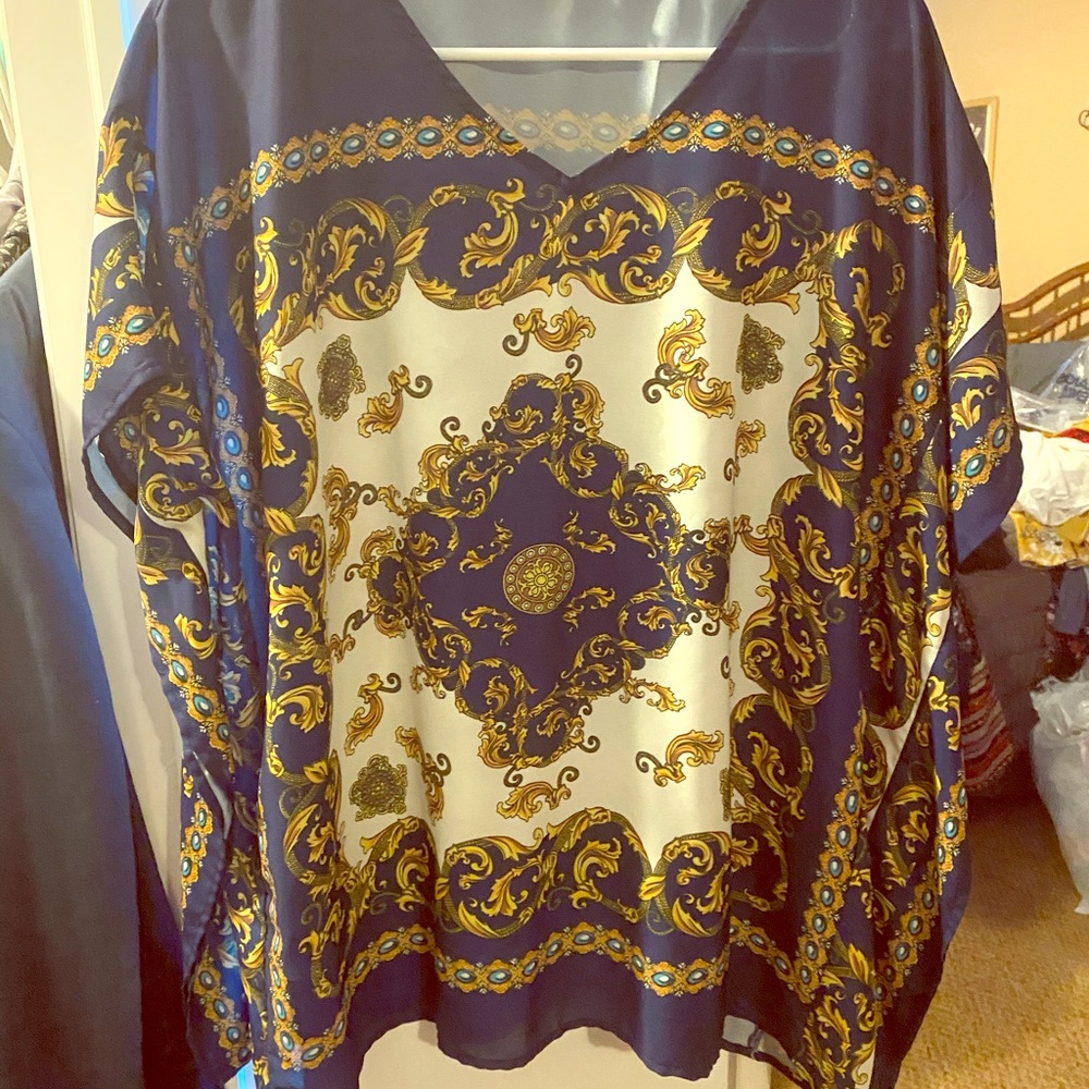 Patterned pancho style shirt